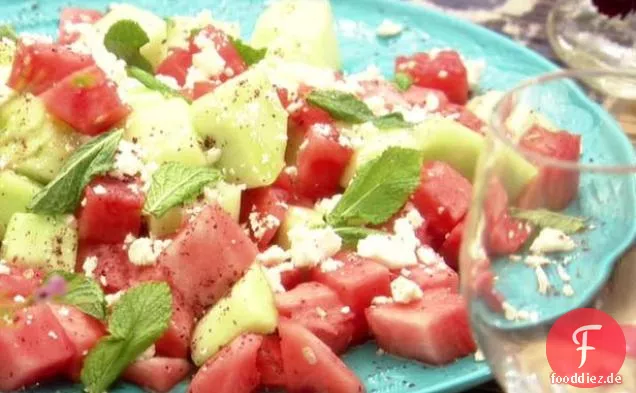 Wassermelonen-, Feta- und Minzspieße mit Sumach