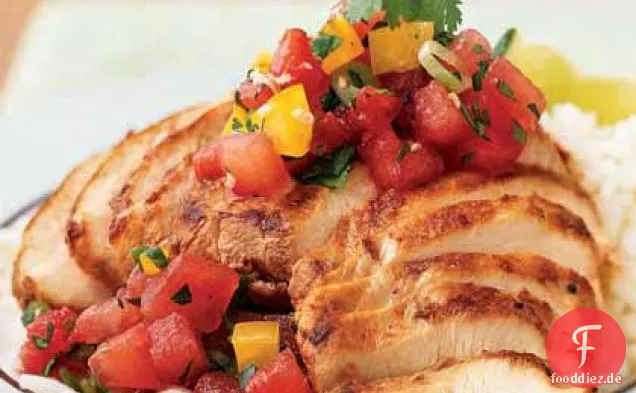 Sesam-Chile Huhn mit Gingered Wassermelone Salsa