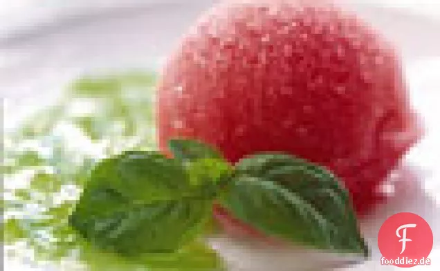 Wassermelonensorbet mit Wein Basilikum Gelée