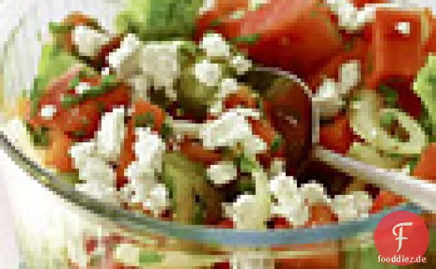 Wassermelonen-, Tomaten- und Minzsalat