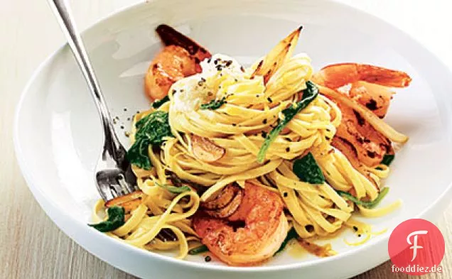 Garnelen-Linguine mit Ricotta, Fenchel und Spinat