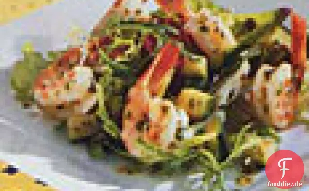 Garnelensalat mit Zucchini und Basilikum