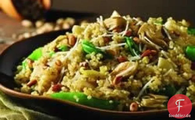 Quinoa Pilaw mit Artischocken, Lauch und Zucker und Erbsen