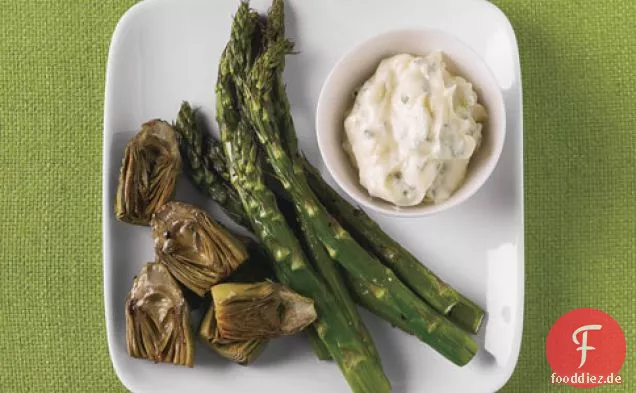 Gerösteter Spargel Und Baby-Artischocken Mit Zitrone-oregano-Aioli