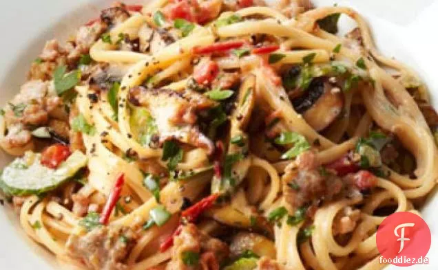 Linguine Mit Wurst und Pilzen