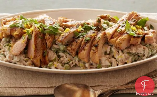 Cremige Zitrone-Pfeffer Orzo mit gegrilltem Huhn