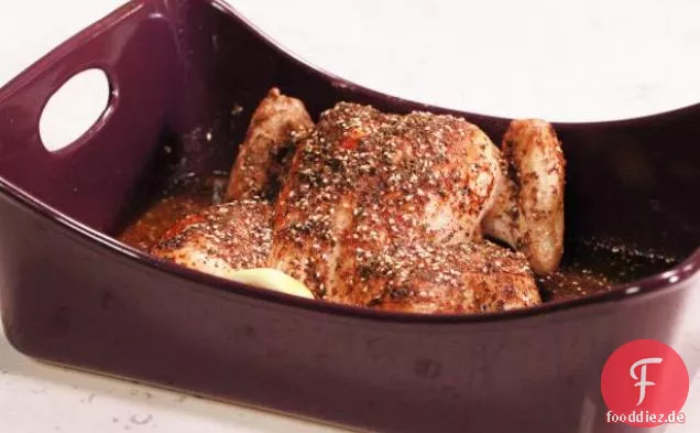 Middle Eastern Knoblauch-Gebratenes Huhn mit Grünem Harissa und Fladenbrot