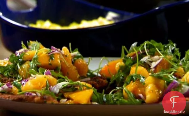 Hähnchenschnitzel mit Orange und Rucola