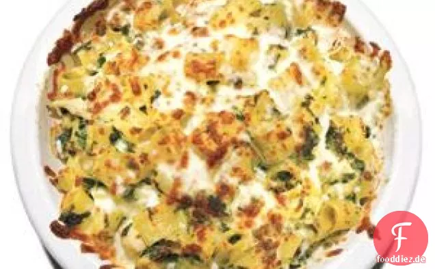 Cheesy gebackene Pasta mit Spinat und Artischocken Rezept