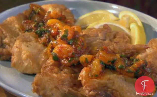 Bier zerschlagene Tilapia mit roter Chile Mandarine Orangensauce