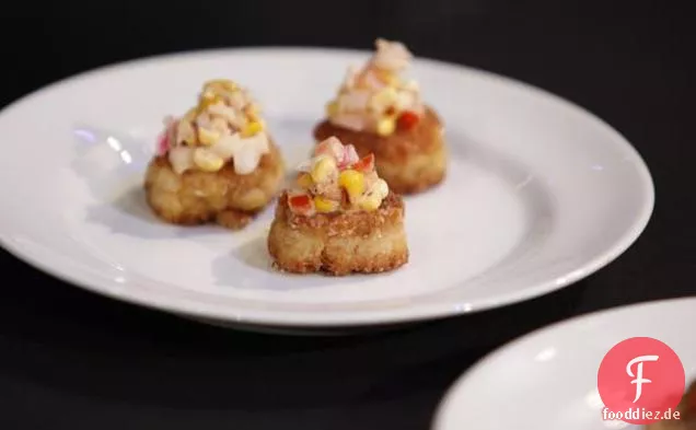 Krabbenkuchen mit gegrilltem Mais Relish