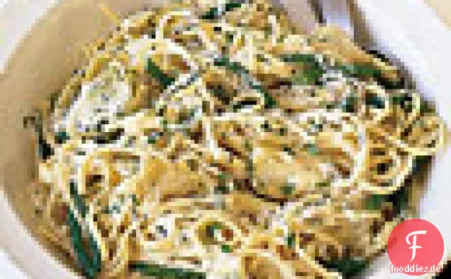 Linguine Avgolemono mit Artischockenherzen und grünen Bohnen