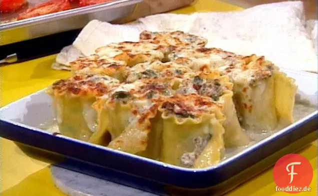 Spinat-Pilz-Lasagne-Roll-ups mit Gorgonzola-Sahnesauce