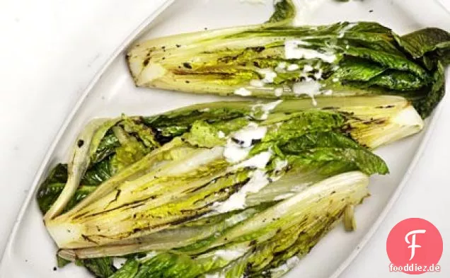 Gegrillte Romaine mit Zitronen-Pfeffer-Joghurt-Dressing