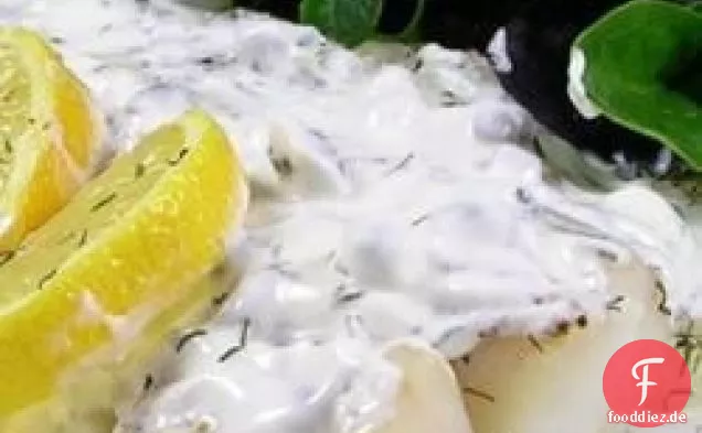 Gebackene Flunder mit Dill und Kaperncreme
