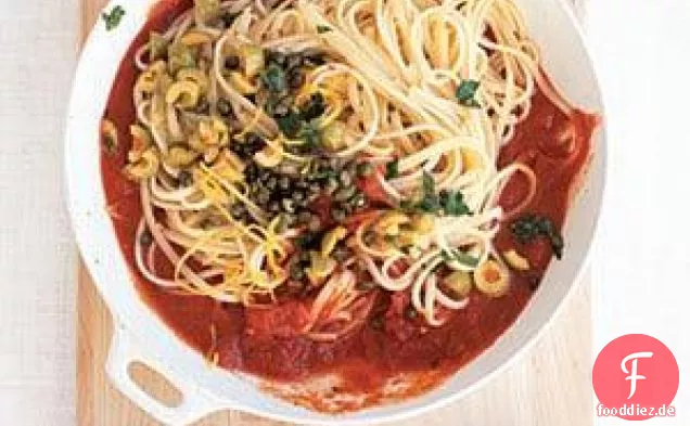 Linguine mit Kapern und grüner Olivensauce