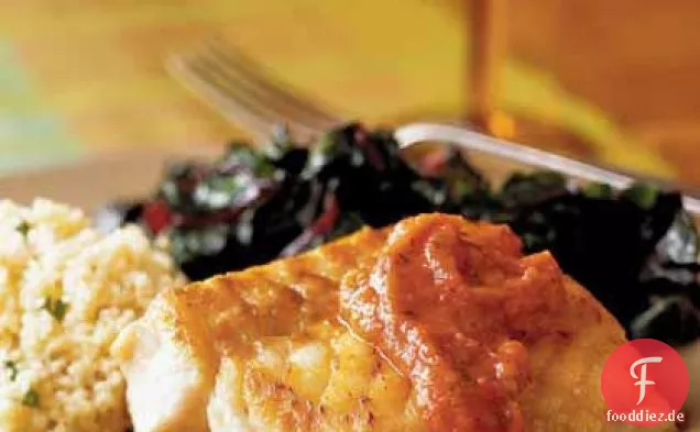 Gebratener Zackenbarsch mit gerösteter Tomatensauce