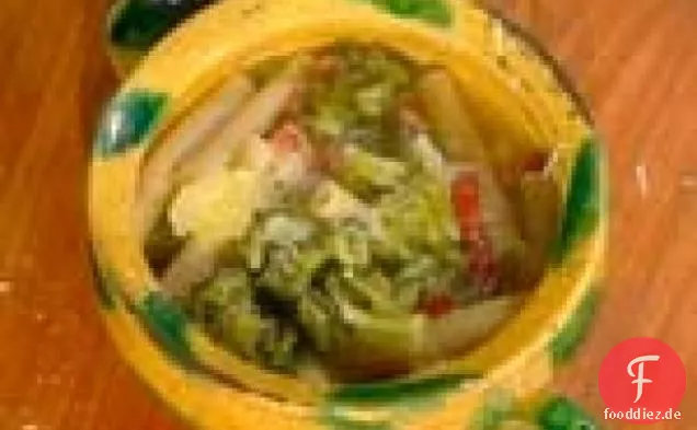 Brokkolibrühe mit Pancetta, Schinken und Nudeln: Minestra di Broccoli alla Romana
