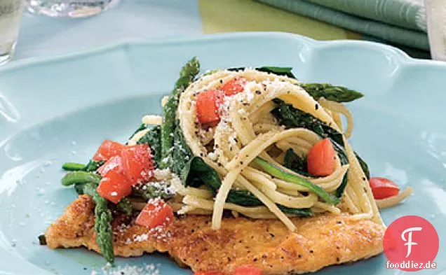 Huhn Scaloppine mit Spinat und Linguine