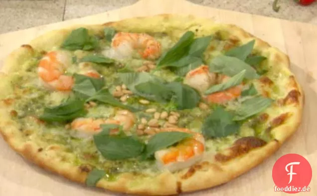 Gegrillte Garnelen und Cilantro Pesto Pizza