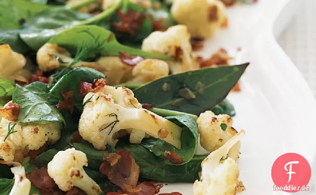 Karamellisiertem Blumenkohl mit Pancetta und Spinat