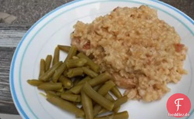 Schweinekotelett und Reisauflauf