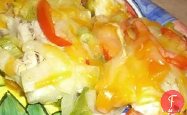 Huhn mit gerösteten roten Paprika