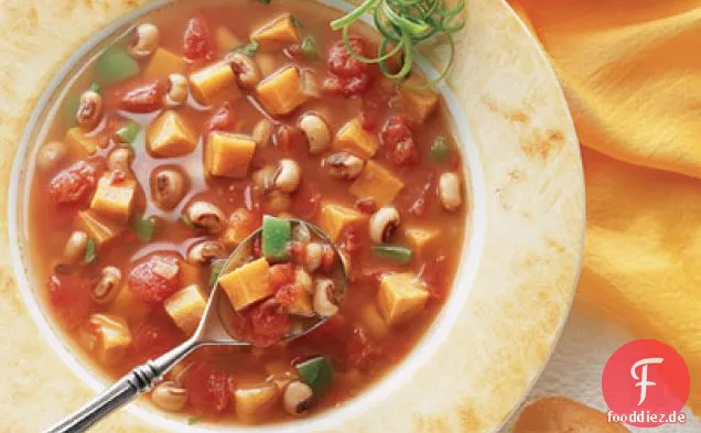 Süßkartoffel-Erbsensuppe mit schwarzen Augen