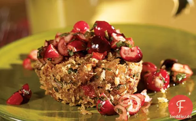 Schwarzäugige Erbsenkuchen mit Cranberry-Paprika-Salsa