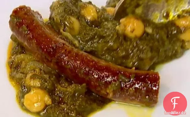 Würziger Merguez mit Spinat und weißen Bohnen
