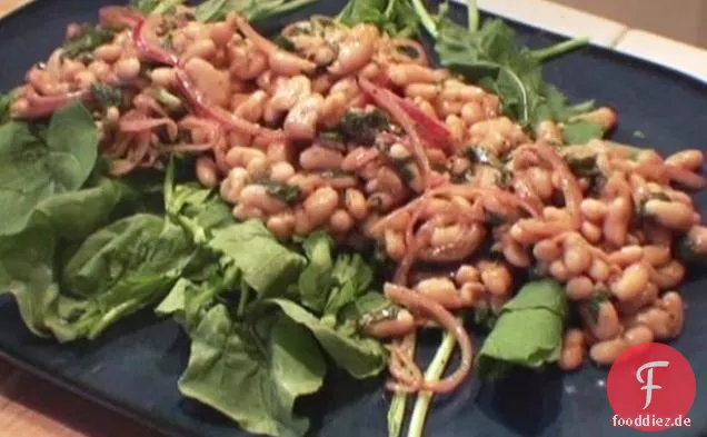 Cannellini-Bohne, Rote Zwiebel und Rucola-Salat