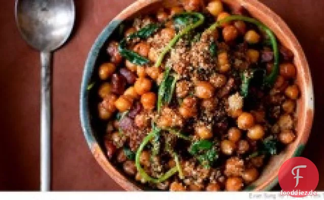 Gebratene Kichererbsen Mit Chorizo Und Spinat