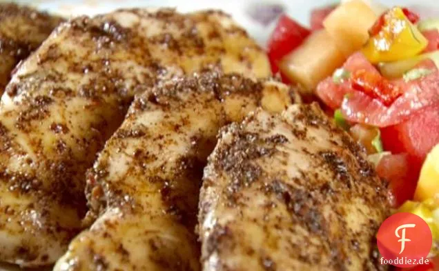 Huhn mit Pfirsich und Melone Salsa