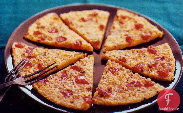 Kichererbsenmehl Pizza mit Tomaten und Parmesan