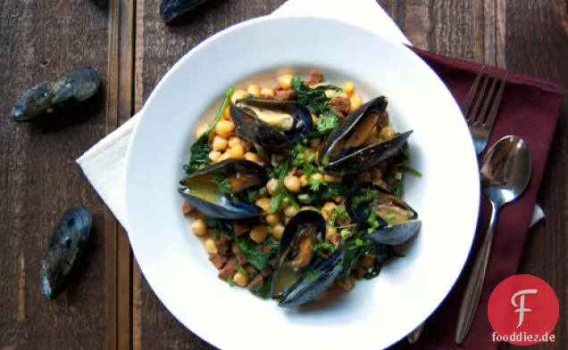 Gedämpfte Muscheln W / Kichererbse Chorizo Butter Brühe