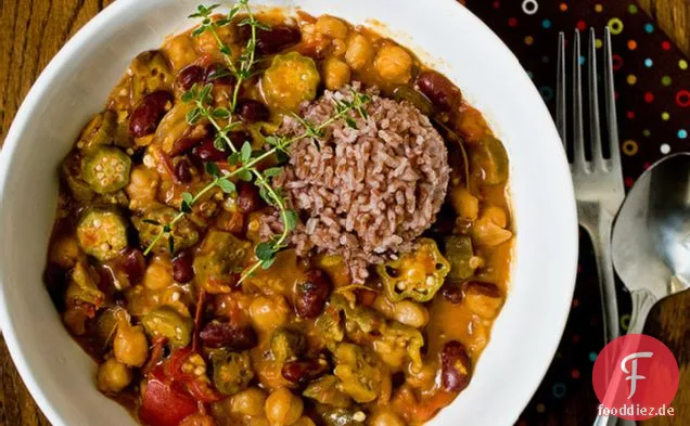 Okra Gumbo mit Kichererbsen & Kidneybohnen