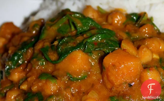 Butternut Squash, Kichererbsen Und Spinat Curry