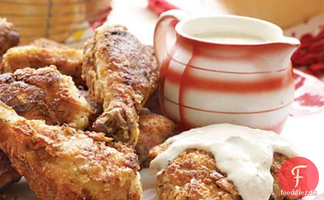 Gebratenes Huhn und Milchsoße
