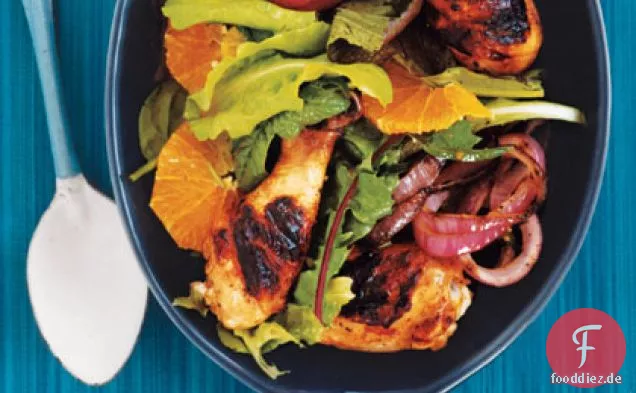 Gegrillte Hähnchenschenkel mit Orange und Rosmarin