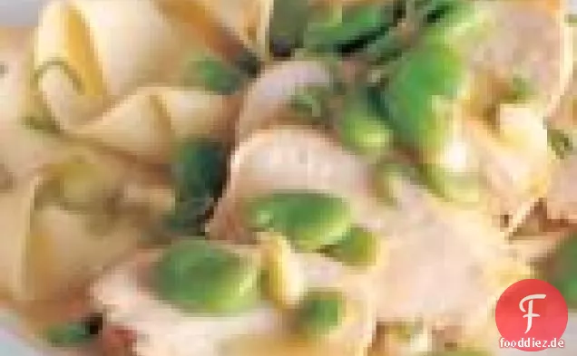 Sautierte Hähnchenbrust mit Fava-Bohnen und grünem Knoblauch