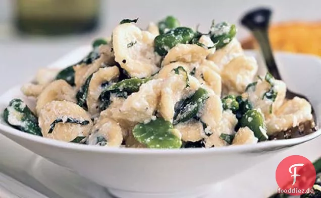 Orecchiette mit frischen Fava-Bohnen, Ricotta und zerkleinerter Minze