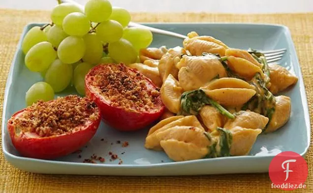 Vollkorn-Spinat-Mac-n-Käse mit Gebratenen Tomaten