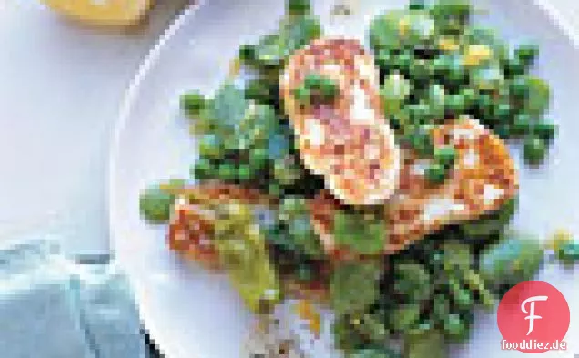 Sizzling Halloumi-Käse Mit Fava-Bohnen Und Minze
