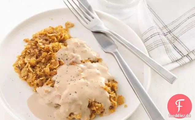 Hähnchen-gebratenes Steak mit Sahnesoße