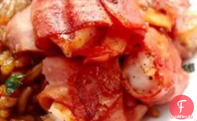 Mit Speck umwickelte Garnelen