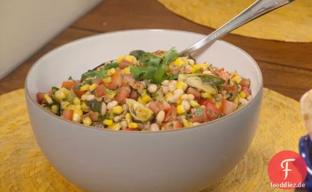 Gerösteter Mais und Rosenkohl Succotash