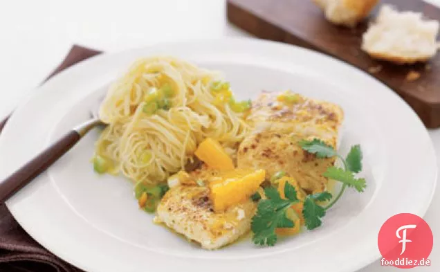 Heilbutt mit Orangen und Engelshaar Pasta