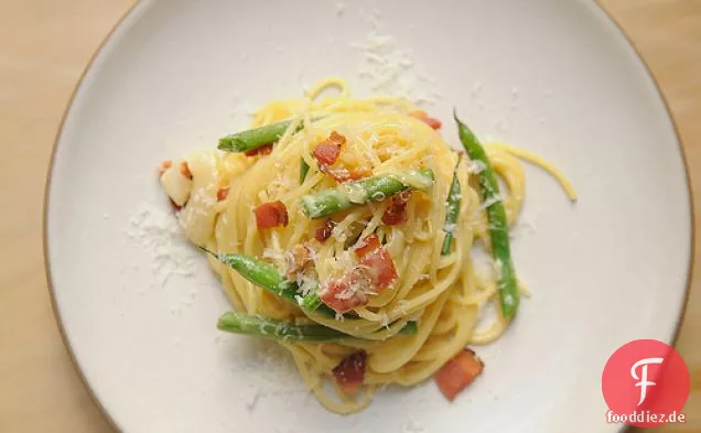 Pasta Carbonara W/ Frische Grüne Bohnen