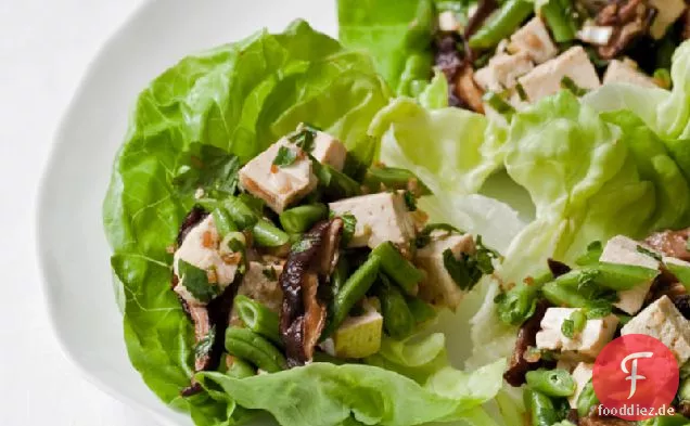 Tofu, Grüne Bohnen und Shiitake-Salat
