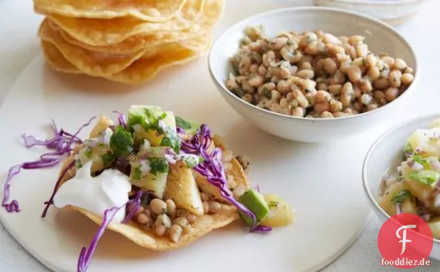 Fisch-und Weiße Bohnen-Tostadas